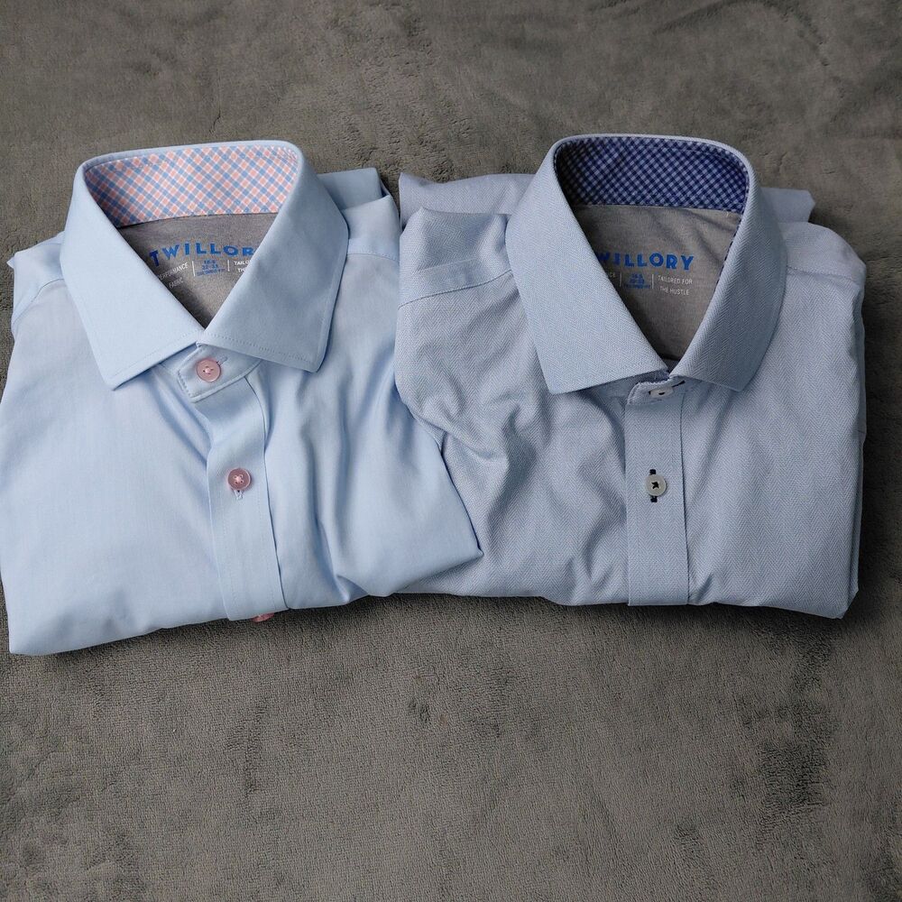 Twillory Performance Shirts Lot of 2 Mens 16.5 32/33 Blue Flip Cuff Tailored Fit